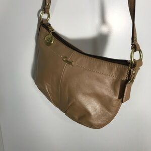 Coach Ashley Small Leather Swingpack Crossbody Bag in Tan Metallic Leather